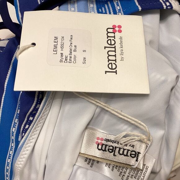 Lemlem Eshal Wrap Effect Stretch Jacquard Swimsuit Blue Striped Swimsuit - Picture 13 of 15